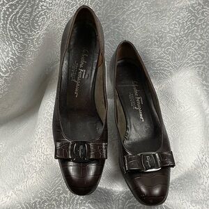 Salvatore Ferragamo Dark Brown Embossed Loafers
